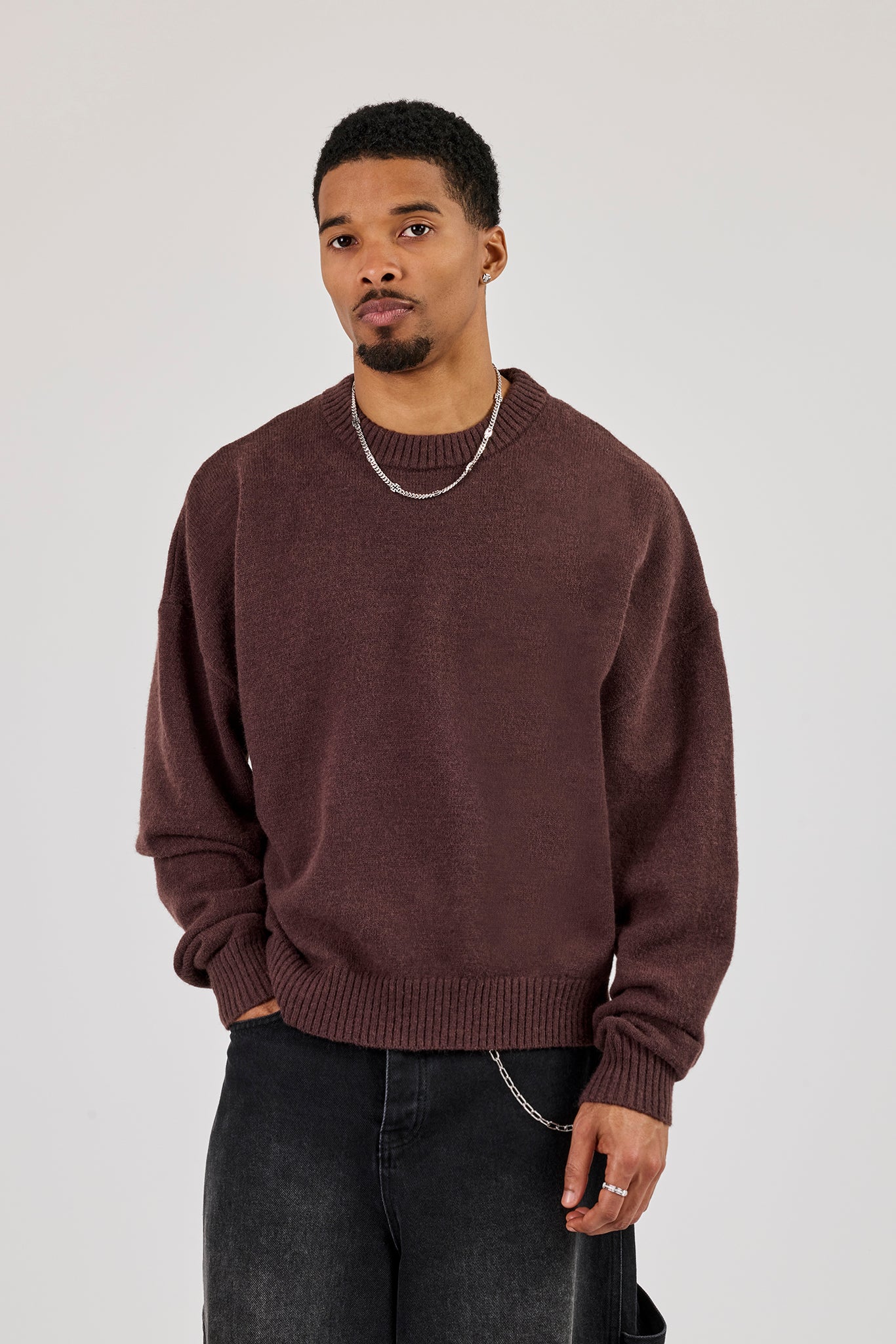 Cernucci Fluffy Intarsia Sweater - Chocolate